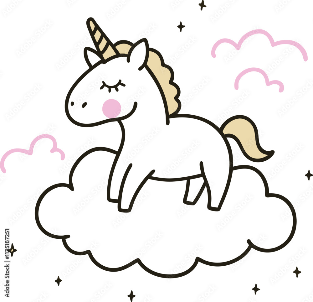 Cute unicorn in the cloud illustration Cute unicorn in the cloud illustration