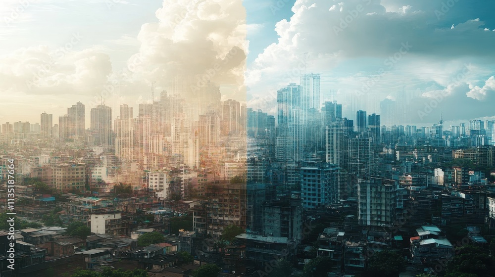 Fototapeta premium Urban Landscape Transition from Day to Night