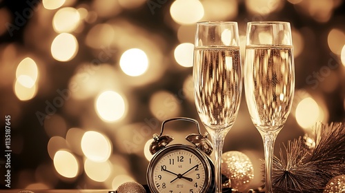 Vintage-style new year celebrations Abstract Background With Defocused Bokeh Lights, sepia tones and old-fashioned decor creating a nostalgic vibe photo