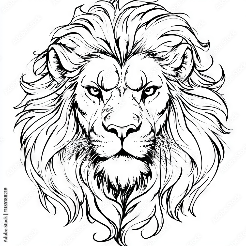 A detailed line art illustration of a lion's face with a majestic mane. A detailed line art illustration of a lion's face with a majestic mane.