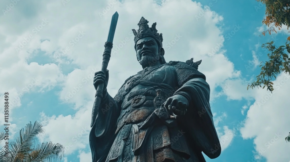 Fototapeta premium Majestic King Statue Under a Blue Sky