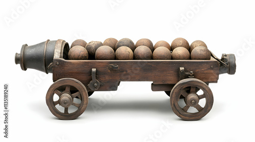 Ancient cannon on wheels with cannonballs isolated on a white background with clipping pathhigh quality image photo