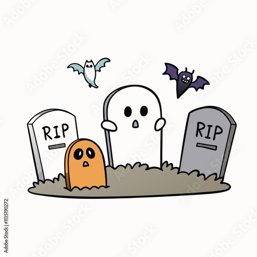 Vector design collection package of tombstones with various shapes, Scary spooky cemetery with graves and tree