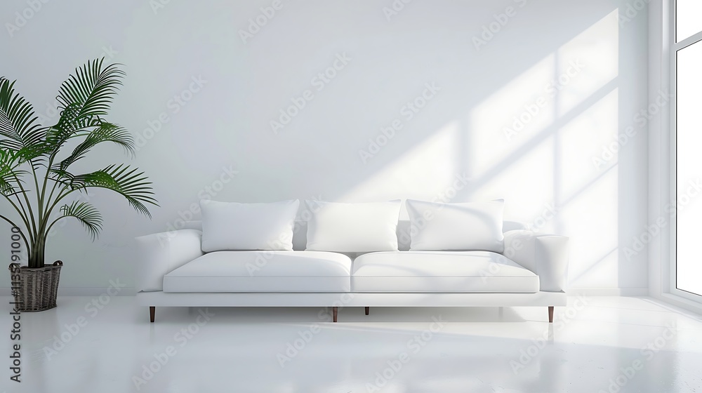 White sofa in modern bright interiors 3D White sofa in modern bright interiors 3D