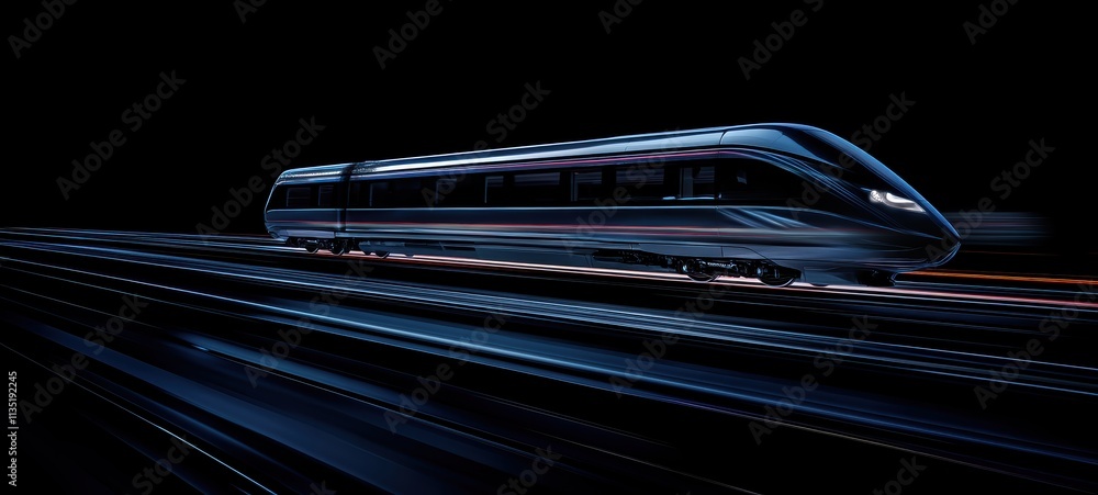 A sleek design of a futuristic electric train running on magnetic levitation tracks, representing advanced public transportation technology A sleek design of a futuristic electric train running on magnetic levitation tracks, representing advanced public transportation technology