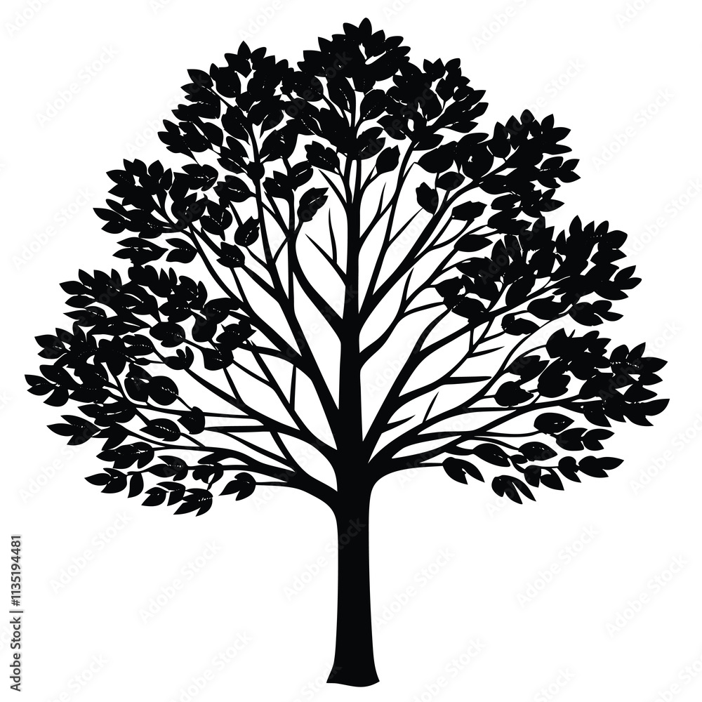 Striking black and white silhouette of a stylized tree. Striking black and white silhouette of a stylized tree.