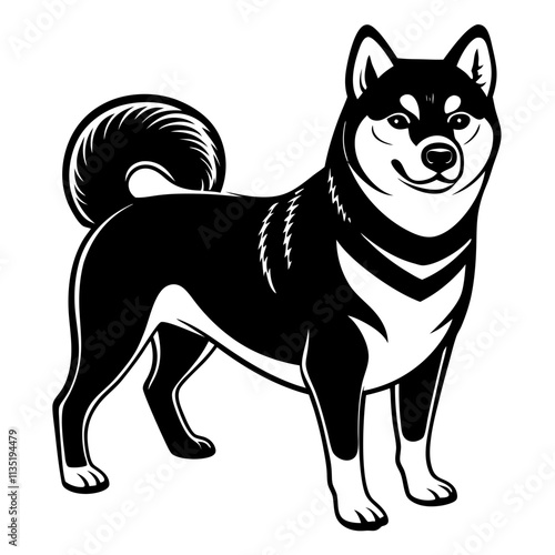 Shiba inu dog black silhouette vector with white background