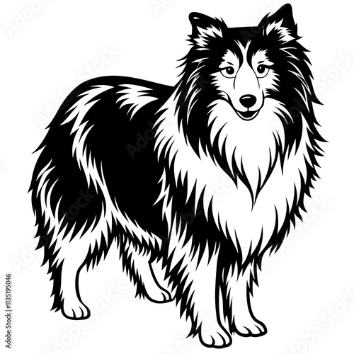 Shetland sheepdog black silhouette vector with white background