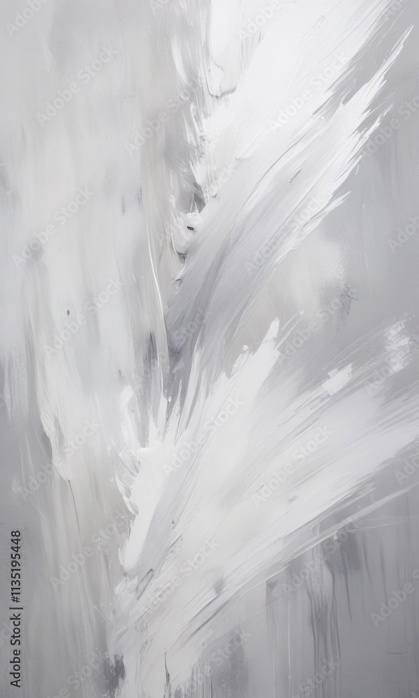 Obraz premium Oil painting featuring delicate white and grey brushstrokes, subtle, abstract, art