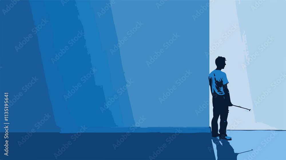 Obraz premium Professional Painter Painting Blue Wall Vector Illustration