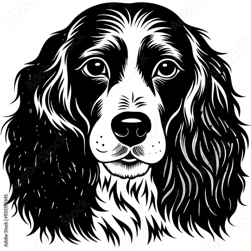 Quadro su tela English springer spaniel dog black silhouette vector with white background