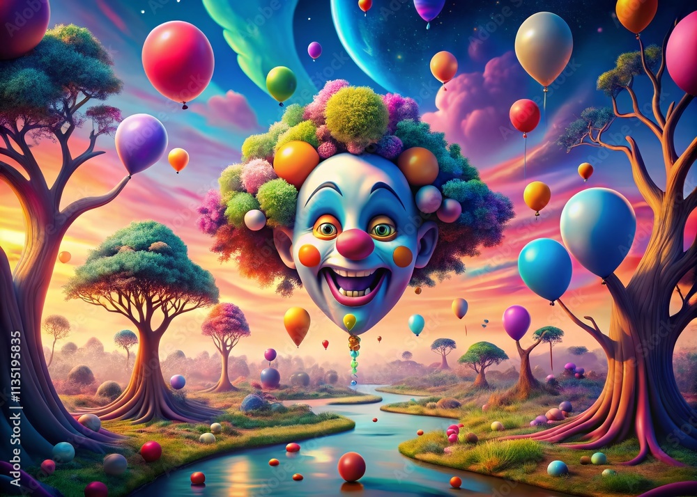 Surreal Clown Emoji Representation in a Dreamlike Landscape with Vibrant Colors and Abstract Elements for Creative Visuals and Digital Art Projects Surreal Clown Emoji Representation in a Dreamlike Landscape with Vibrant Colors and Abstract Elements for Creative Visuals and Digital Art Projects