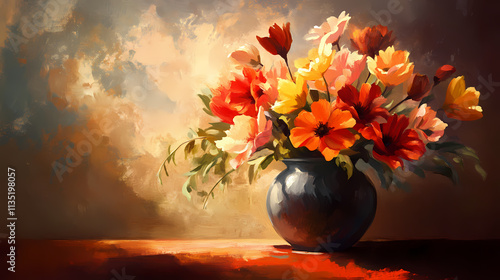Wallpaper Mural Elegant still life composition of flowers chiaroscuro lighting rich jewel tones painterly texture classical arrangement timeless beauty. Timeless. Illustration Torontodigital.ca