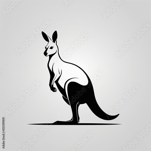 Black and white silhouette of a kangaroo. photo