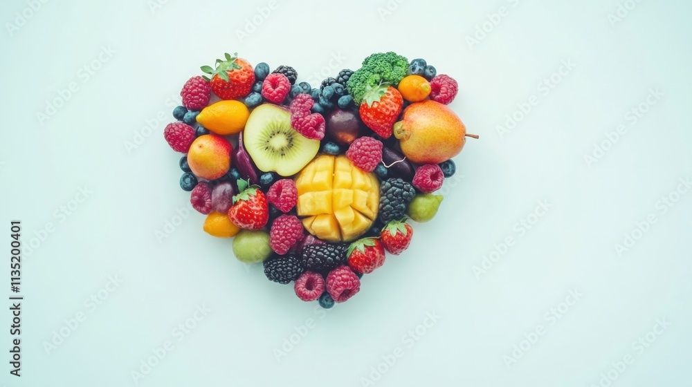 A Heart Shaped Arrangement Of Colorful Fruits And Berries A Heart Shaped Arrangement Of Colorful Fruits And Berries