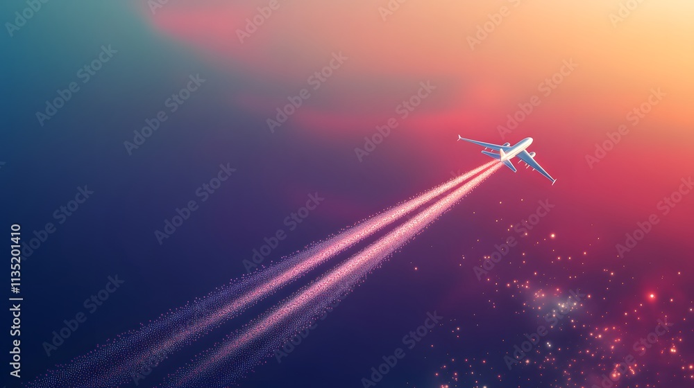 Airplane Soaring Through A Colorful Sunset Sky Airplane Soaring Through A Colorful Sunset Sky