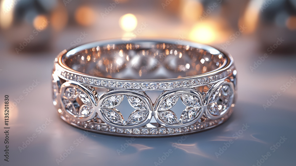 A shimmering silver band adorned with intricate diamond accents, a testament to exquisite craftsmanship and timeless elegance. Timeless. Illustration A shimmering silver band adorned with intricate diamond accents, a testament to exquisite craftsmanship and timeless elegance. Timeless. Illustration