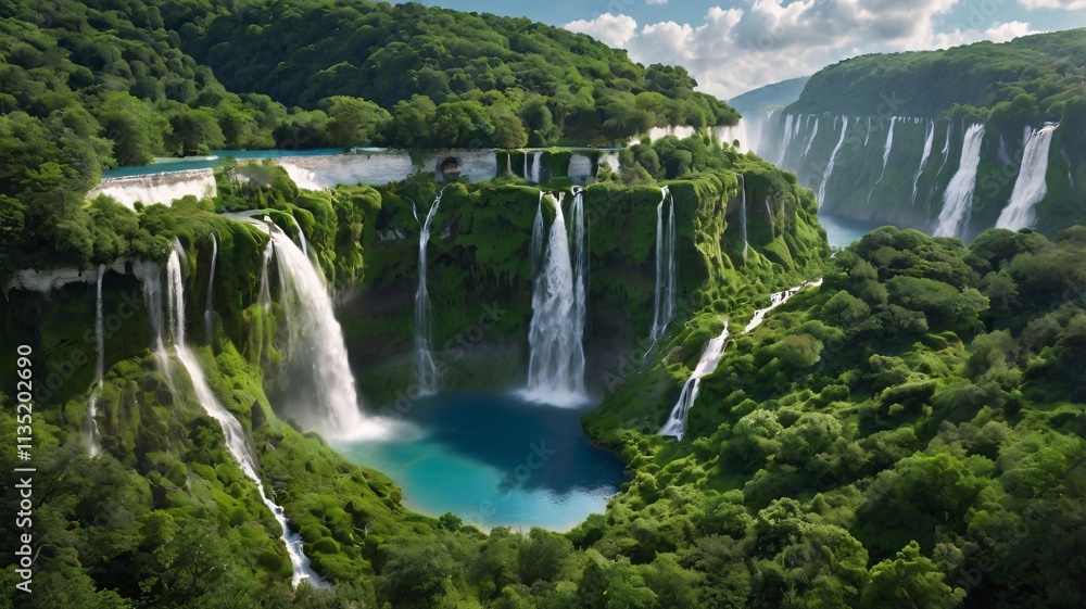 Obraz premium Majestic Waterfalls in a Lush Tropical Paradise with Cascades V2