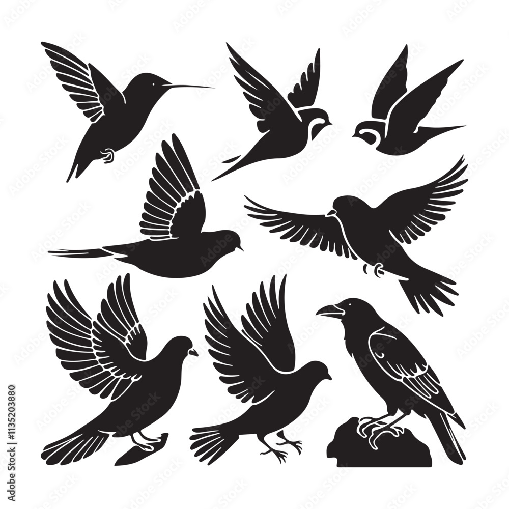 Obraz premium Silhouettes – Birds Birds of Spring Pigeons Flying Silhouettes 4