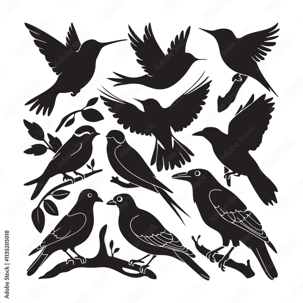 Obraz premium Silhouettes – Birds Birds of Spring Pigeons Flying Silhouettes 4