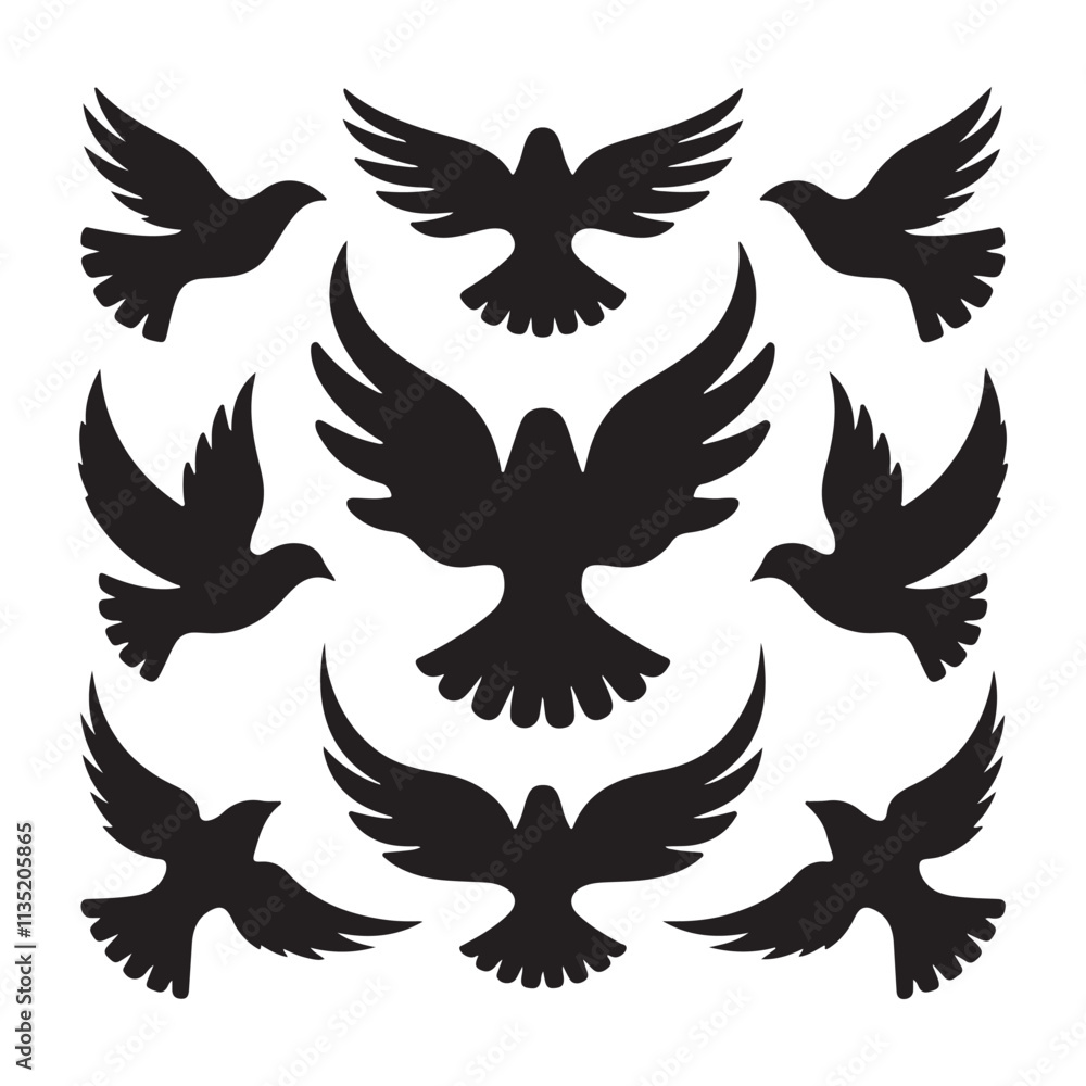 Fototapeta premium Silhouettes – Birds Birds of Spring Pigeons Flying Silhouettes 4