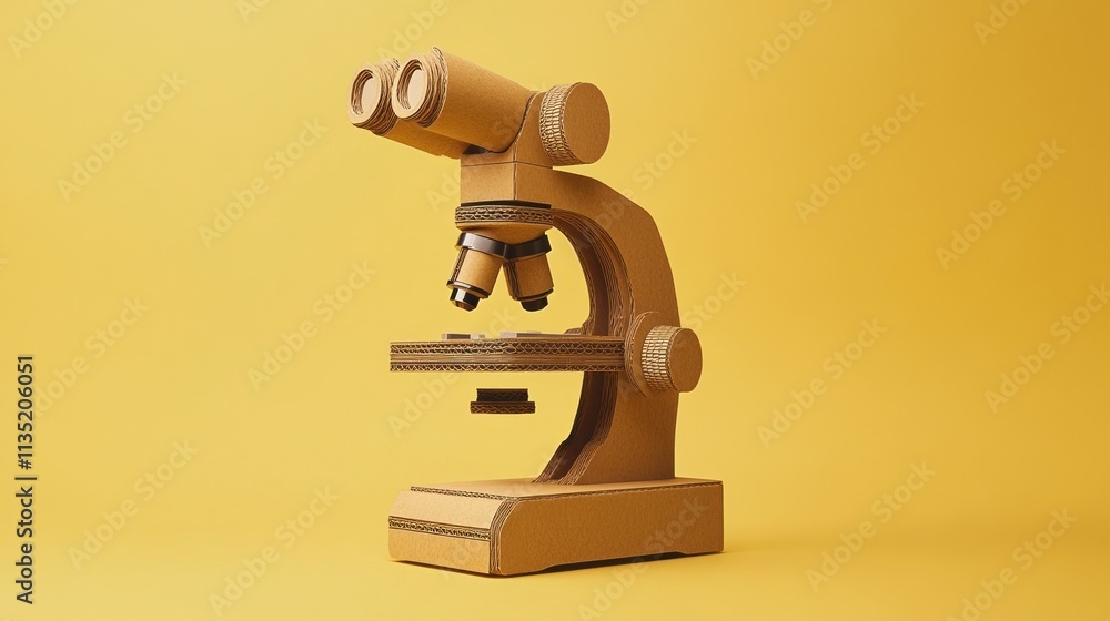 Cardboard microscope on yellow background.