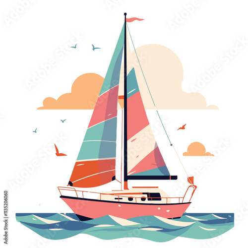 Illustration of a boat in the ocean