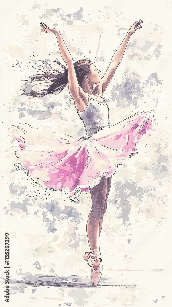A graceful ballerina dancing in a flowing pink skirt, capturing elegance. A graceful ballerina dancing in a flowing pink skirt, capturing elegance.