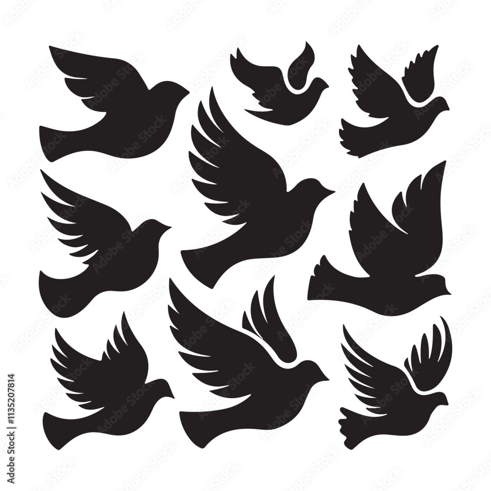 Obraz premium Silhouettes – Birds Birds of Spring Pigeons Flying Silhouettes 4