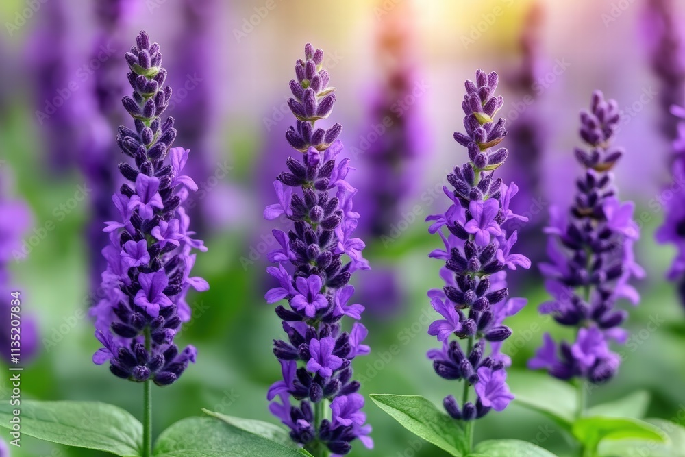 Obraz premium purple salvia, sunlight highlights, selective soft focus, shallow depth of field, natural background