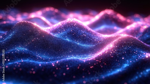 Abstract Glittering Wave Background Neon Pink and Blue Particle Flow, Digital Art, 3D Render