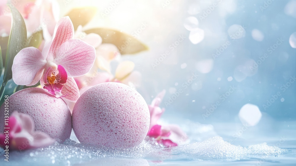 Orchid bath bombs. Selective focus. Orchid bath bombs. Selective focus.