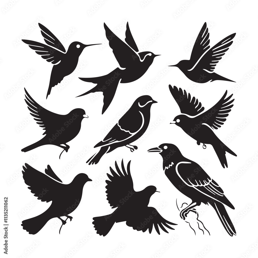 Obraz premium brid silhouette Pigeons Flying Silhouettes 6 Raven Silhouette 