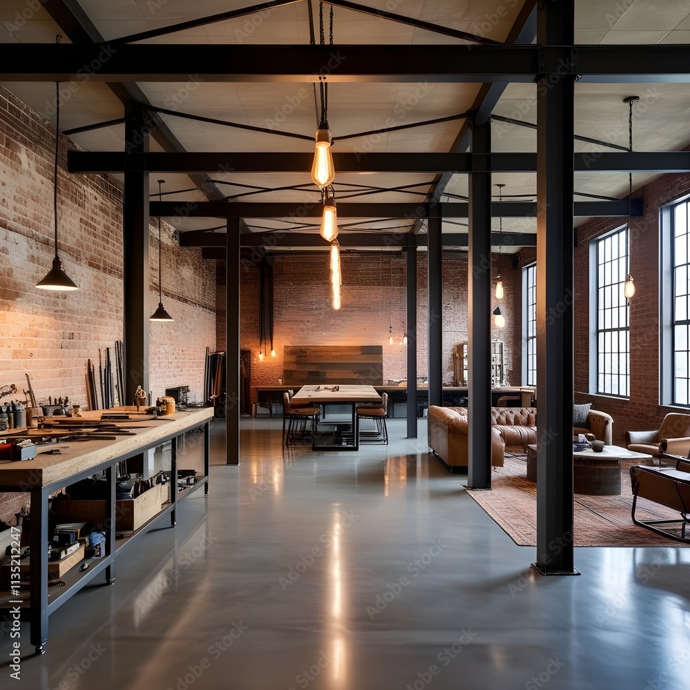 Fototapeta premium industrial room that seamlessly blends functionality with aesthetic appeal