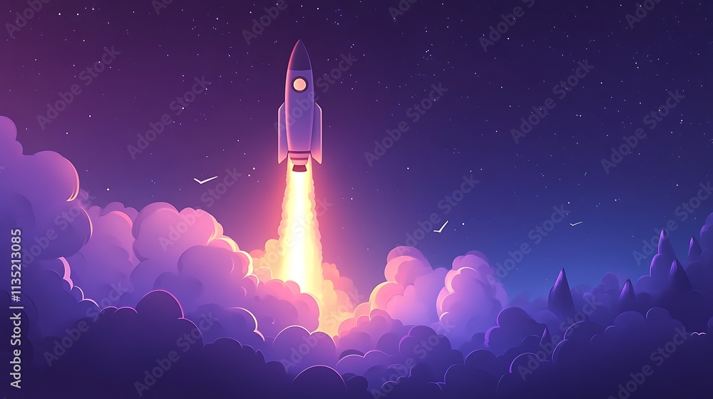 Illustration of a rocket rising above a bar graph Illustration of a rocket rising above a bar graph