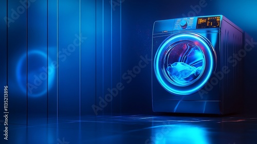 Futuristic washing machine with neon lighting.