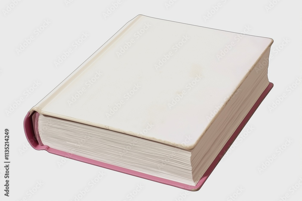 Fototapeta premium Closed white book with soft pink interior pages displayed at an angle for a clean and minimalistic look