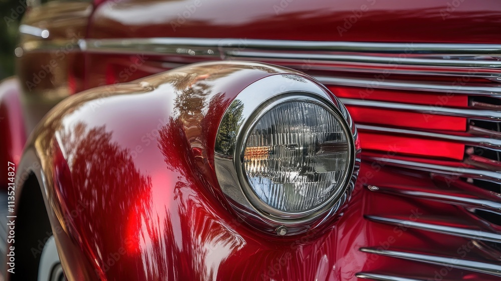 Classic Red Automobile Headlight Closeup Detail Classic Red Automobile Headlight Closeup Detail