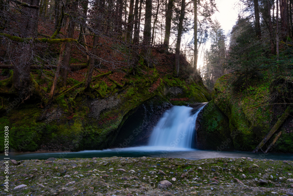 Fototapeta premium waterfall, eistobel, river, creek, rock, moss, water, forest, wallpaper