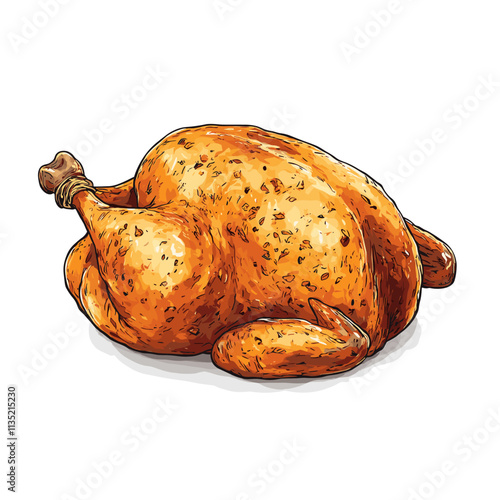 Roasted rotisserie whole chicken illustration