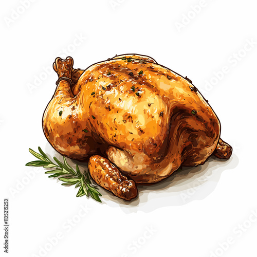 Roasted rotisserie whole chicken illustration