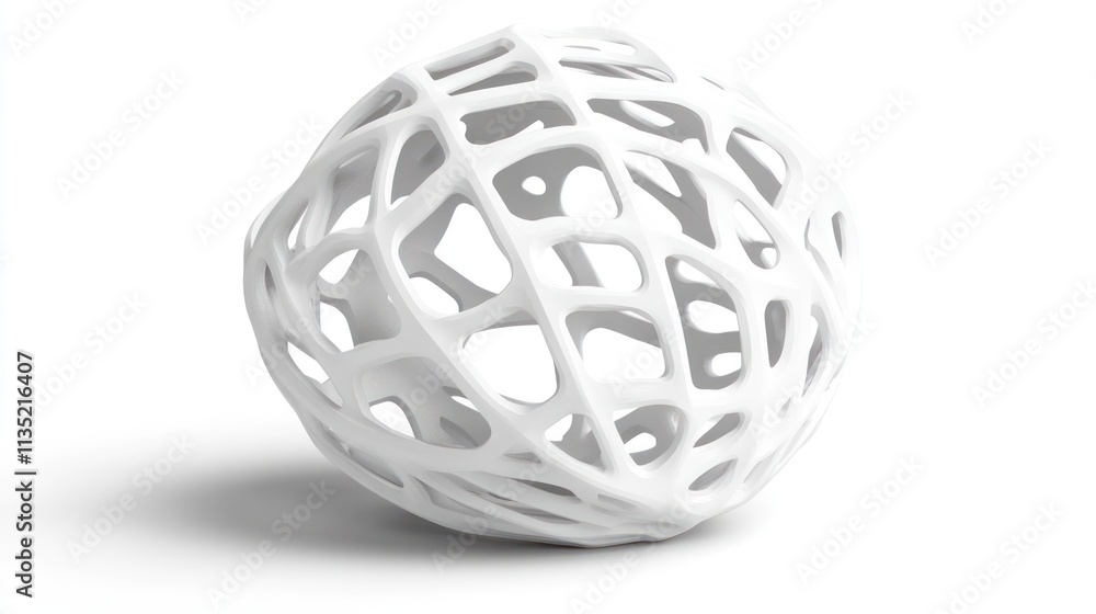 Abstract white spherical ornament with intricate lattice design. Abstract white spherical ornament with intricate lattice design.