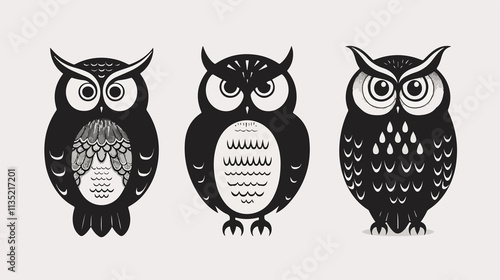 Black and White Owl Flat Vector Illustration photo