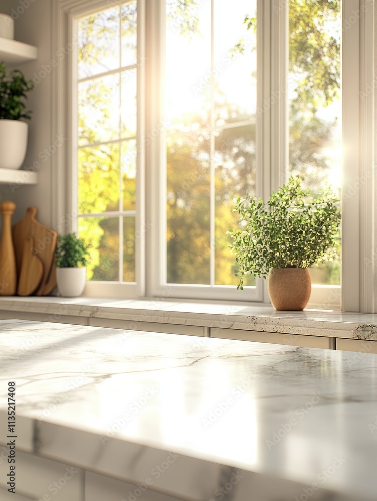 Fototapeta premium View of marble worktop in expensive kitchen