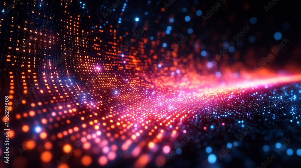Futuristic digital screen displaying glowing Morse code messages against dark cosmic backdrop Futuristic digital screen displaying glowing Morse code messages against dark cosmic backdrop