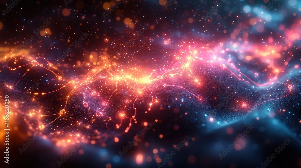 Abstract Cosmic Nebula Background Vibrant Red and Blue Glowing Particles with Sparkling Light Trails - High-Resolution Stock Photo Abstract Cosmic Nebula Background Vibrant Red and Blue Glowing Particles with Sparkling Light Trails - High-Resolution Stock Photo