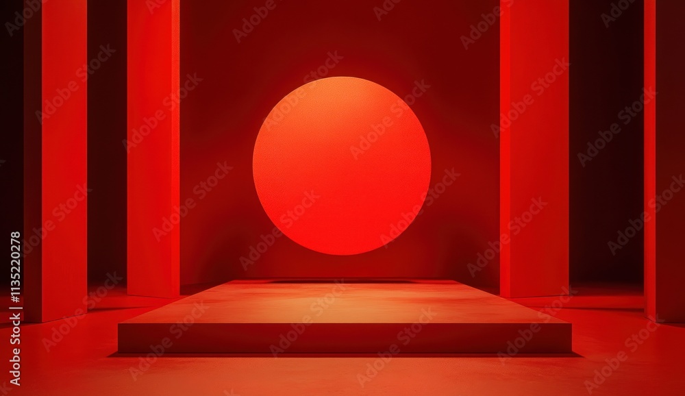 Red illuminated platform with circle backdrop. Red illuminated platform with circle backdrop.