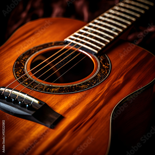 Artistry and Craftsmanship: A Superb Close-up of An Acoustic Guitar photo