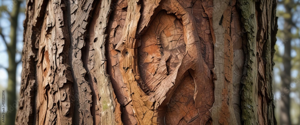 Close-up of intricate patterns of bark on large trees in early spring, intricate, woodland Close-up of intricate patterns of bark on large trees in early spring, intricate, woodland