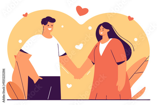 Obraz na płótnie Illustration, funny people in love holding hands, romance, happy Valentine's day w salonie